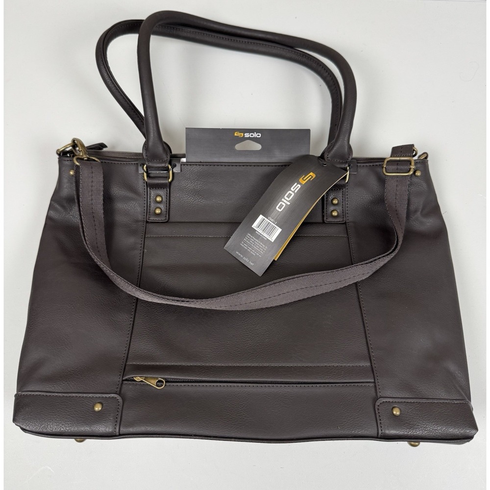 Solo Brown Leather 17" Laptop Bag NWT Messenger Carry Luggage 15" VTAB11-3 Purse